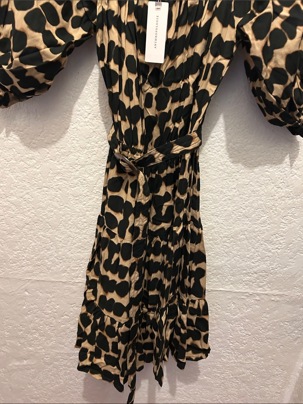 ⭐️ANTHROPOLOGIE ⭐️BEACHGOLD NWT Leopard-Print Puff Sleeve Mini Dress - Picture 8 of 11